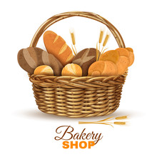 Bakery Basket With Bread Realistic Image