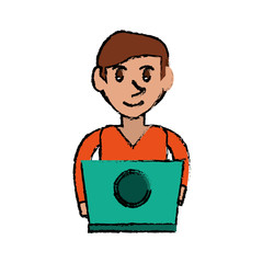 Sticker - cartoon young man working green laptop design vector illustration eps 10