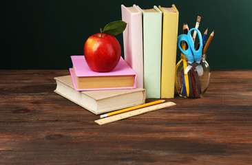 Wall Mural - Back to school concept with apple, books and accessories