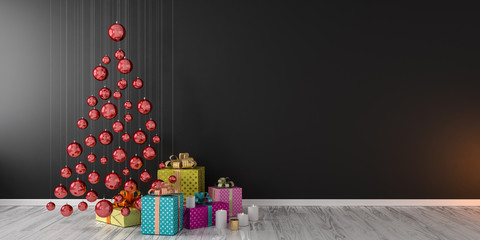 Christmas interior decor and gifts 3D render mock up