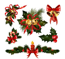 Christmas Decorations With Fir Tree And Decorative Elements