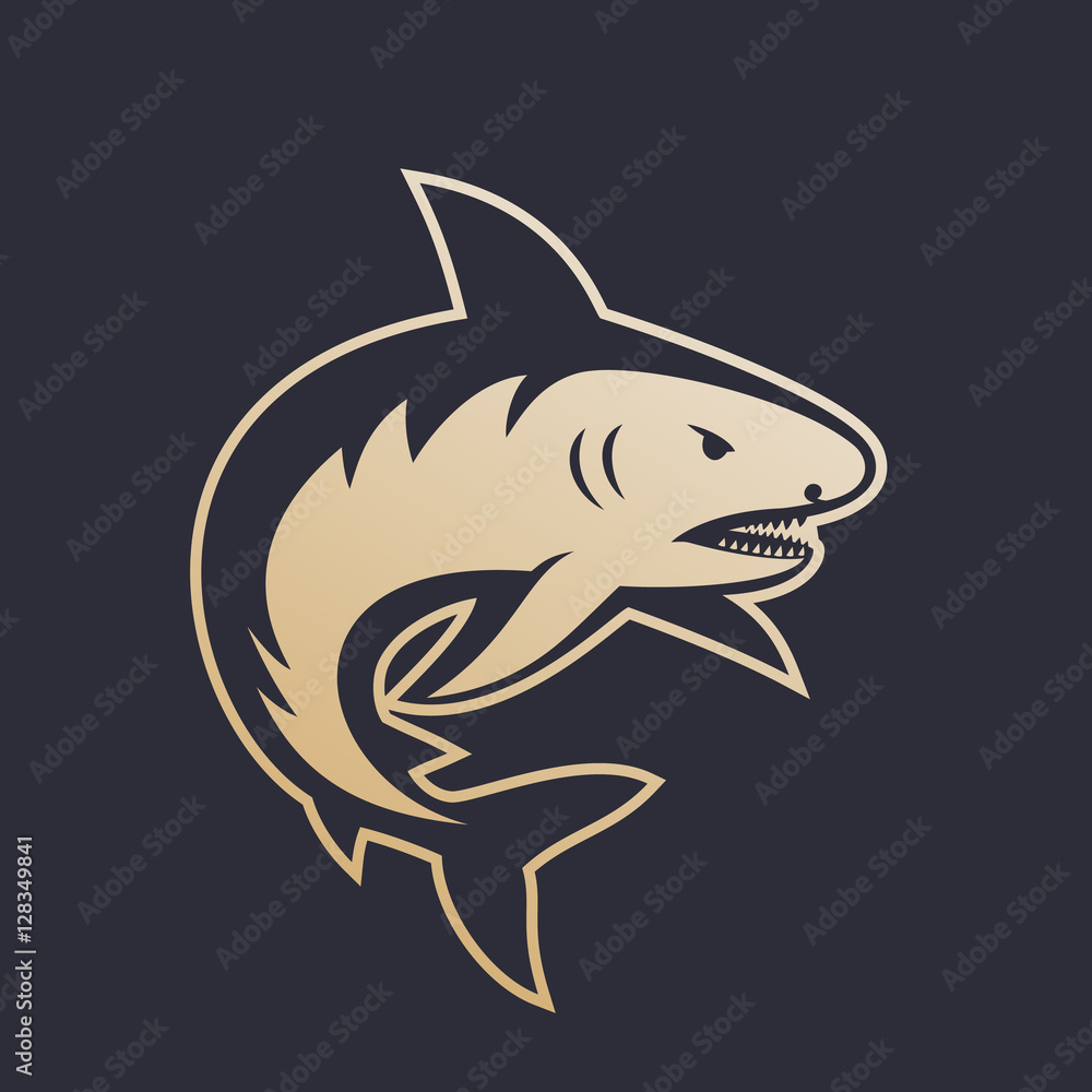 shark logo element, gold on dark, vector illustration Stock Vector ...
