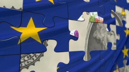 Wall Mural - Eu flag and dollar puzzle concept 