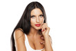 © vladimirfloyd - beautiful young woman with long hair and blue eyes posing on white background