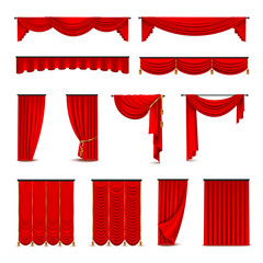 Luxury Red Curtains Draperies Realistic Set