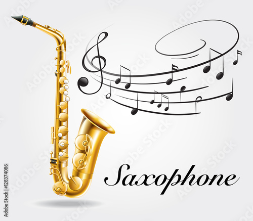 Dekoracja na wymiar  saksofon-i-nuty-na-plakacie