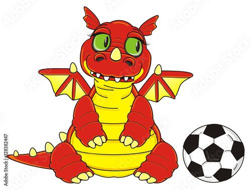 stand, want, play, ball, soccer, dragon, animals, fantasy, wings, reptile, orang Poster