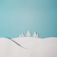 Wall Mural - Christmas winter landscape with snow and christmas trees. Flat l