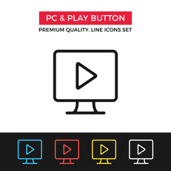 Wall Mural - Vector PC and play button icon. Thin line icon