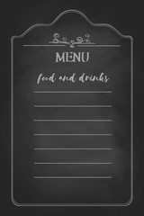 Menu design on black chalkboard background. Vector illustration