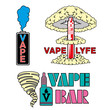 Vape shop and bar logos, Isolated on white background. Vape vector illustration. Vape trend. Illustration of Electronic cigarette. E-cig iIllustration for vape shop and vape service, e-cigarette store