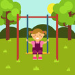 Girl on a swing. Children's playground. Baby-themed flat stock illustration with isolated elements.