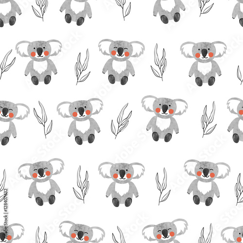 Seamless pattern with cute watercolor koala bears Tableau sur Toile