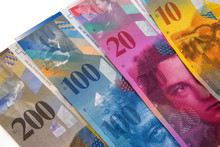 Closeup Of Swiss Franc Banknotes