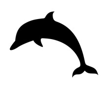 Vector Black Silhouette Of A Dolphin Isolated On A White Background.