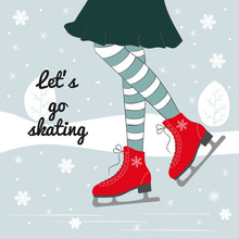 Vector Background With Feet In Figure Skates On The Winter Backg
