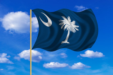 Sticker - Flag of South Carolina waving on blue sky backdrop