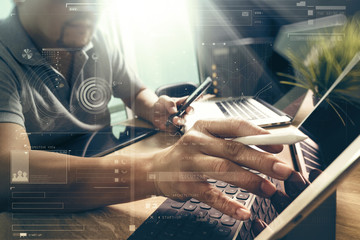 Poster - Outsource Developer working on marble Desk Working Laptop Comput