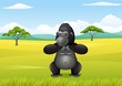 Cartoon gorilla in the savannah landscape