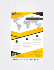  Poster layout vector illustration. Flyer template advertising design. Leaflet layout creative concept, A4 size, ready to print. Advert banner page.
