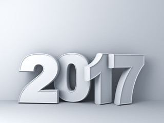 Aufkleber - Happy new year 2017 3D white text over white wall background abstract with shadow 3D rendering
