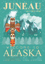 Alaska Vector Travel Poster. USA. Unuted States Of America Illustration