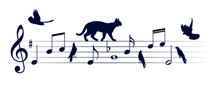 Musical Notes With Cats And Birds.