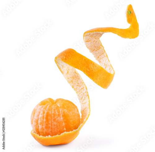 Cuadros en Lienzo Peel of an orange isolated on white background