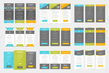 Wall Mural - collection of coloful pricing table design templates for websites and applications. vector pricing p