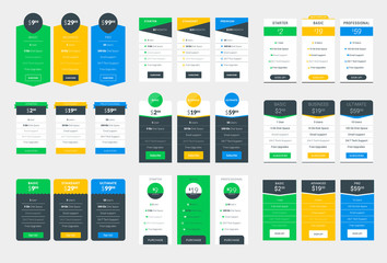 Wall Mural - collection of coloful pricing table design templates for websites and applications. vector pricing p