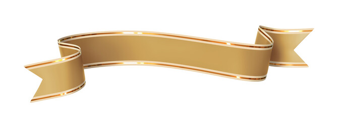 Wall Mural - curled golden ribbon banner with gold border - arc up and down with wavy ends - front and back