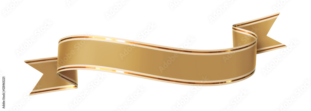 Curled golden ribbon banner with gold border - arc up and down with wavy ends  - obrazy, fototapety, plakaty 