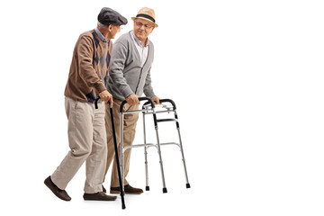 Wall Mural - Mature man with walker and another man with cane
