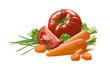 Tomato piece green onion carrot isolated
