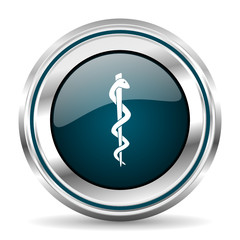 Fototapete - Hospital vector icon. Chrome border round web button. Silver metallic pushbutton.