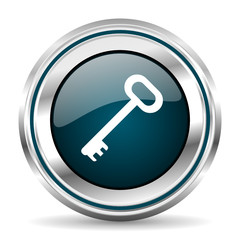 Fototapete - Key vector icon. Chrome border round web button. Silver metallic pushbutton.