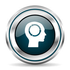 Aufkleber - Head vector icon. Chrome border round web button. Silver metallic pushbutton.