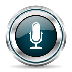 Fototapete - Microphone vector icon. Chrome border round web button. Silver metallic pushbutton.