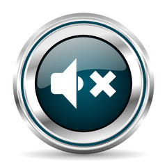Fototapete - Audio vector icon. Chrome border round web button. Silver metallic pushbutton.