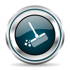 Fototapete - Broom vector icon. Chrome border round web button. Silver metallic pushbutton.