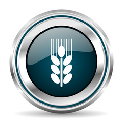 Poster - Grain vector icon. Chrome border round web button. Silver metallic pushbutton.