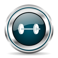 Aufkleber - Fitness vector icon. Chrome border round web button. Silver metallic pushbutton.