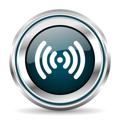 Fototapete - Wi fi vector icon. Chrome border round web button. Silver metallic pushbutton.