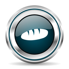 Poster -  vector icon. Chrome border round web button. Silver metallic pushbutton.