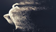 © Space-kraft - Abstract white plastic human body mannequin with scattering particles over black background. Action running and jumping pose. 3D rendering illustration