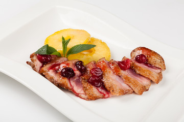 Wall Mural - grilled duck meat with cherry sauce