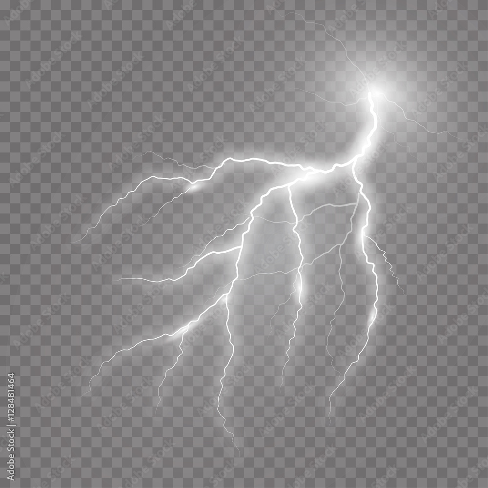 Realistic vector lightning  on checkered background. Bright, electric lightning. - obrazy, fototapety, plakaty 