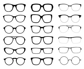 a set of glasses isolated. vector glasses model icons. sunglasses, glasses, isolated on white backgr