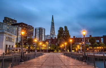 Sticker - San Francisco skyline from Pier 7 after sunset