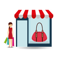 Sticker - purse woman buys gifts vector illustration eps 10